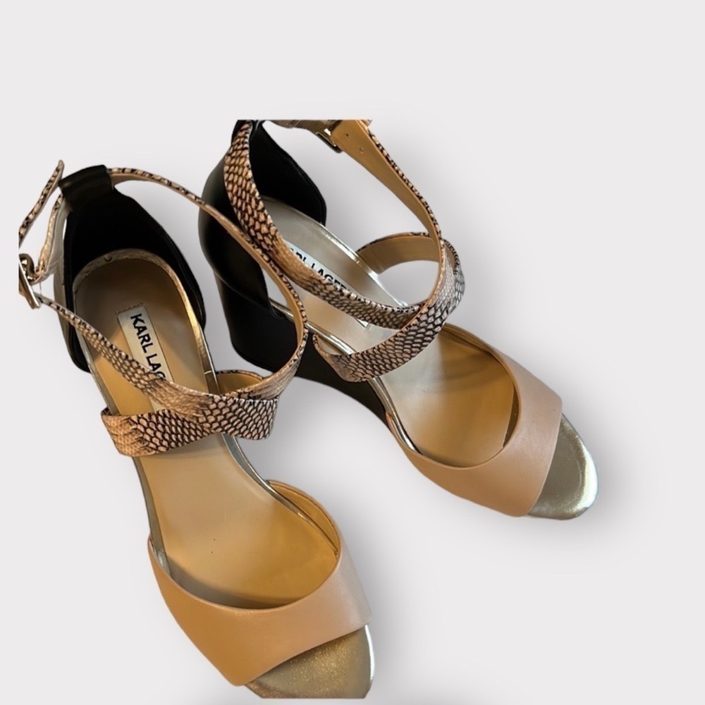 Karl Lagerfeld beige open toe wedge heels , size 8 1/2